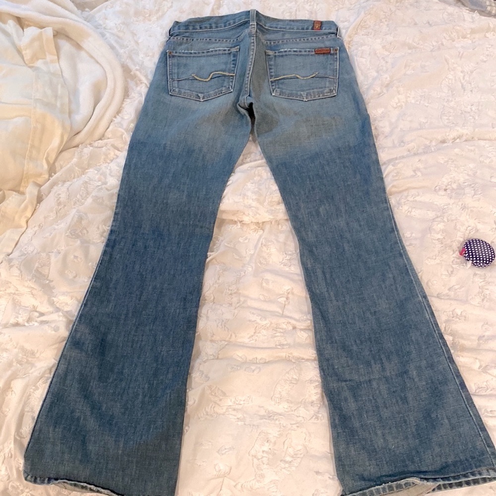 Vintage Low Rise 7 For All Mankind Light Rinse Distressed Flare Jeans 7FAM Y2K